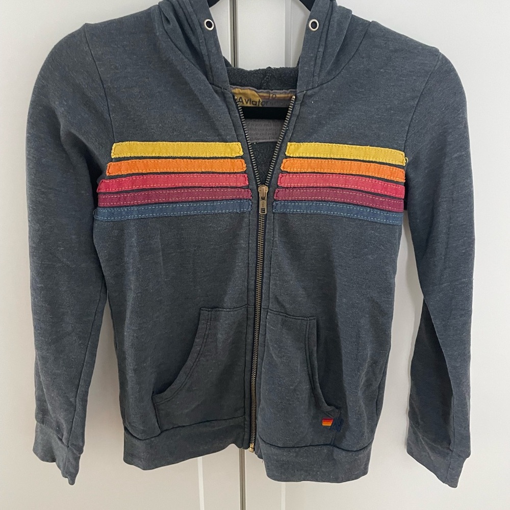Gray Hoodie with Rainbow Stripes